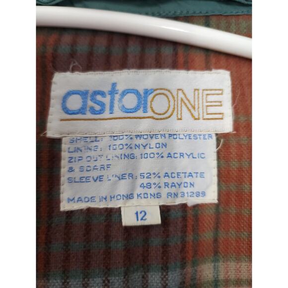 Vintage AstorOne Woven Polyester Belted Trench Coat Size 12 Green Zip Out Liner - Picture 7 of 10